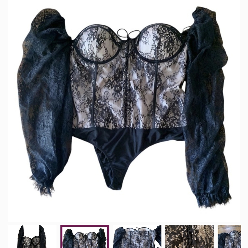 Roosevelt Lace Long Sleeve Bustier Bodysuit Whimsy Goth Black S New
